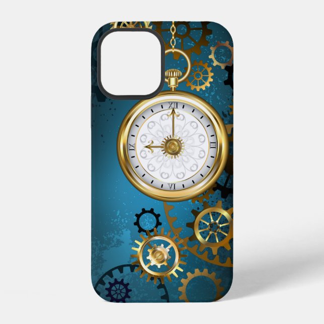 Steampun turquoise Background with Gears iPhone Case (Back)