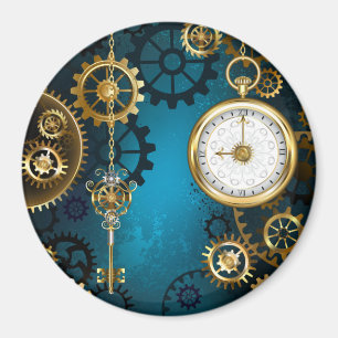 Steampun turquoise Background with Gears Magnet