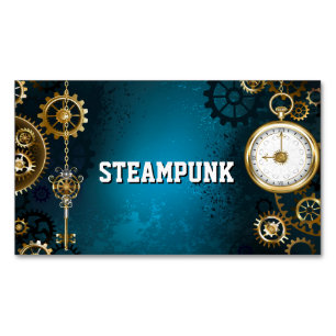 Steampun turquoise Background with Gears Magnetic Business Card