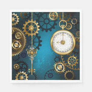 Steampun turquoise Background with Gears Napkin