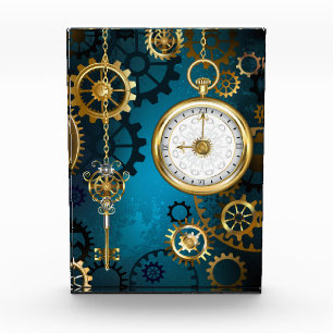 Steampun turquoise Background with Gears Photo Block