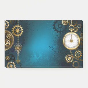 Steampun turquoise Background with Gears Post-it Notes