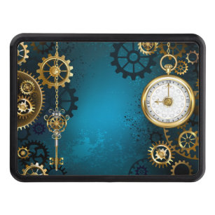 Steampun turquoise Background with Gears Trailer Hitch Cover