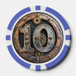 Steampunk $10 Poker Chip: Gearwork Currency Poker Chips