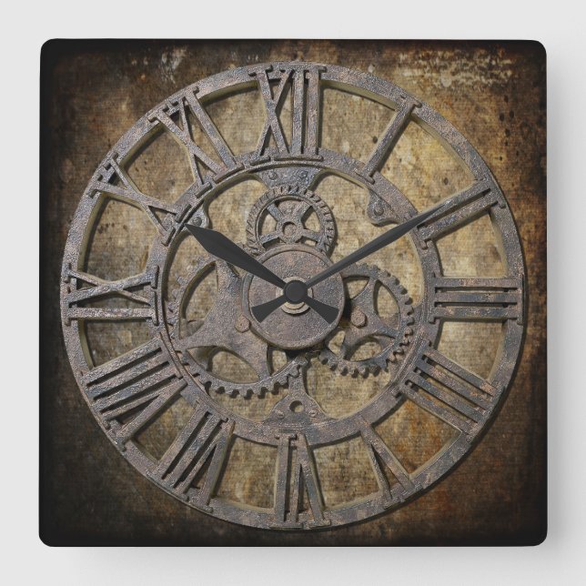 Steampunk 1 square square wall clock (Front)