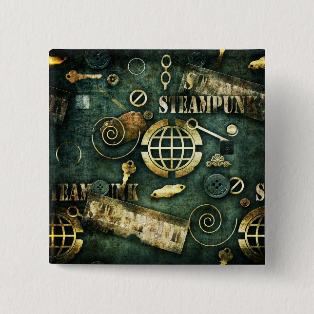 Steampunk 2 Inch Square Button (Front)