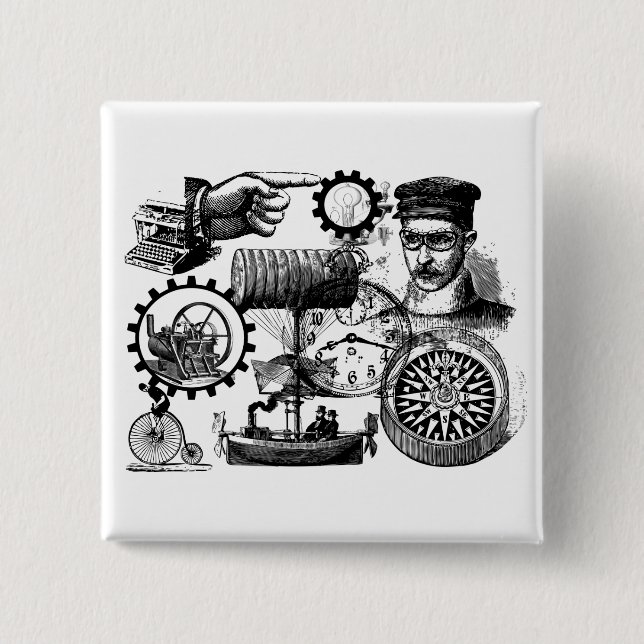 steampunk 2 inch square button (Front)
