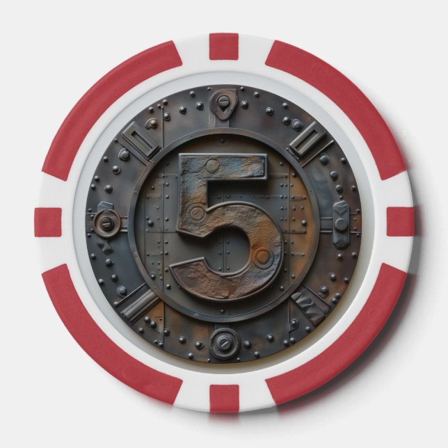 Steampunk $5 Poker Chip: Victorian Gambling Chips (Front)