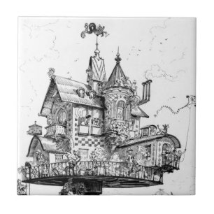 Steampunk Aerial House by Albert Robida Tile