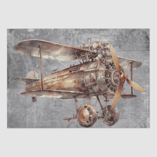 Steampunk Airplane Aircraft Tissue Paper (Front)