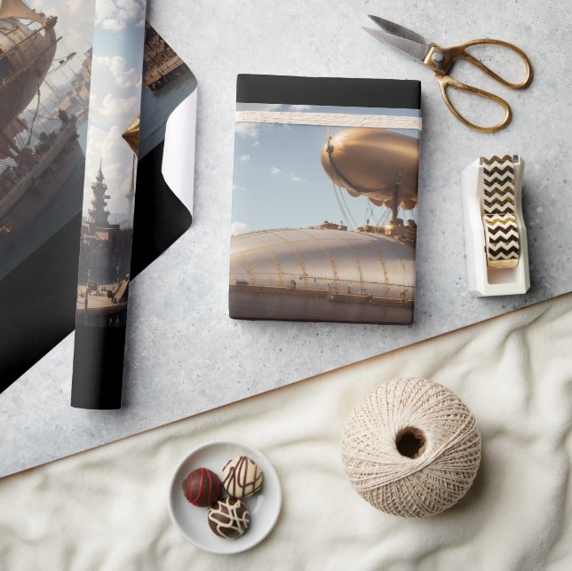 Steampunk Airship at Landing Wrapping Paper (Crafts)