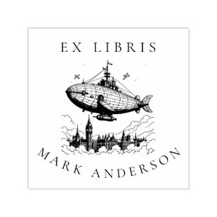 Steampunk Airship Bookplate Stamp