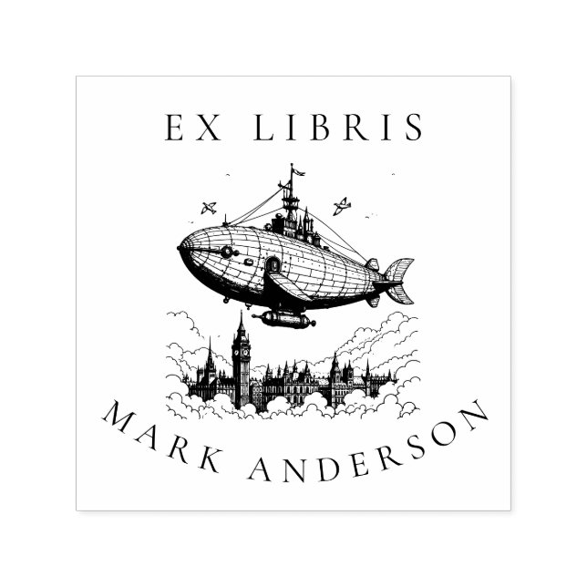 Steampunk Airship Bookplate Stamp (Design)
