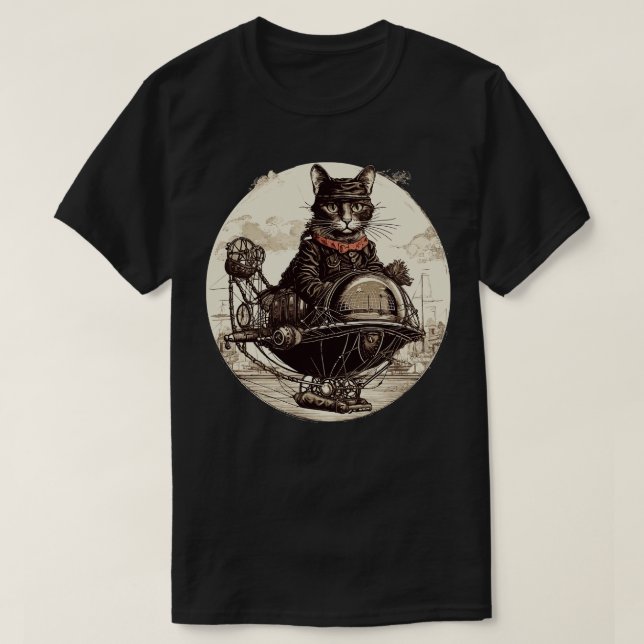 Steampunk Airship Cat T-Shirt (Design Front)