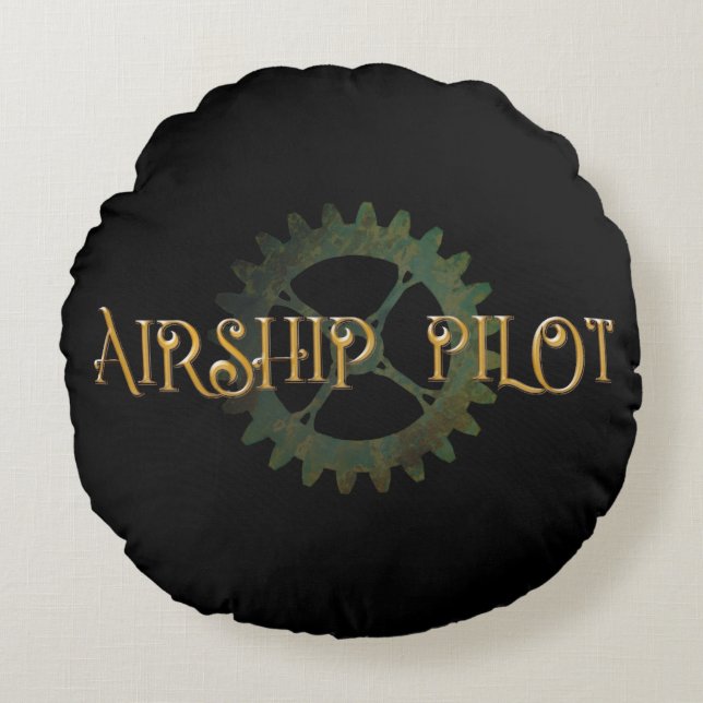 Steampunk Airship Pilot  Round Pillow (Front)