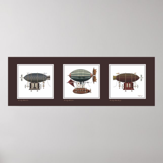 Steampunk Airship Trio of Fantasy Dirigibles Poster (Front)