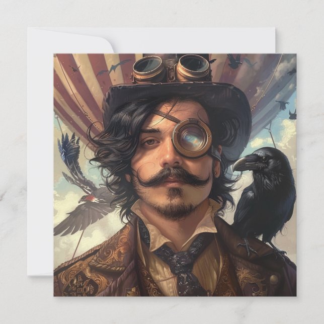 Steampunk Airship Victorian Industrial Raven Invitation (Front)