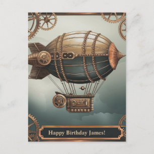 Steampunk Airship Vintage Adventure Design Postcard