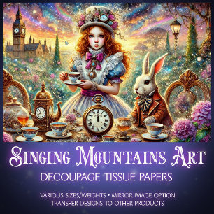 Steampunk Alice and White Rabbit Teatime Decoupage Tissue Paper