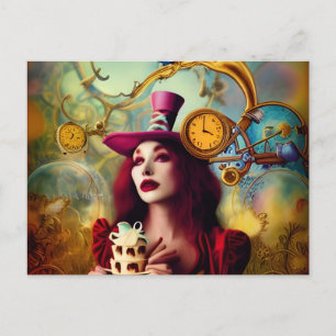 Steampunk Alice Hatter Keeping Time Postcard