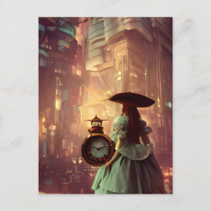 Steampunk Alice in the City of Retrofuturism  Postcard