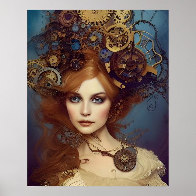 Steampunk Alice Stunning Fantasy Portrait Poster (Front)