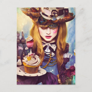 Steampunk Alice With Cupcakes Postcard