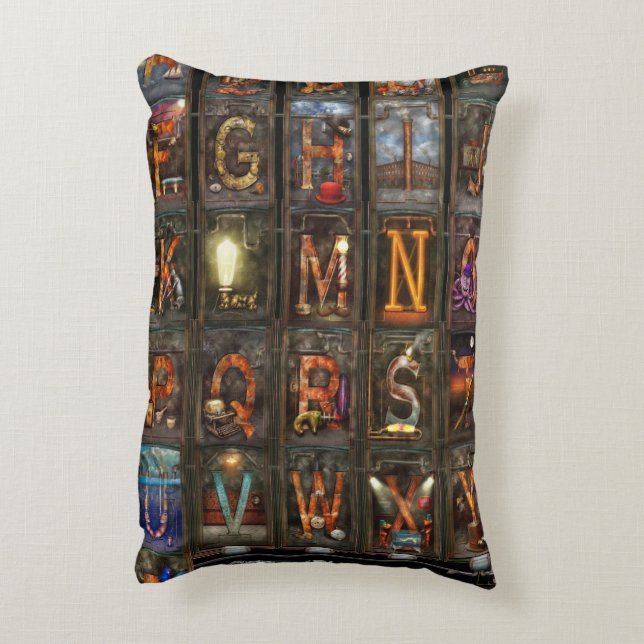 Steampunk - Alphabet - Complete Alphabet Decorative Pillow (Back(Vertical))