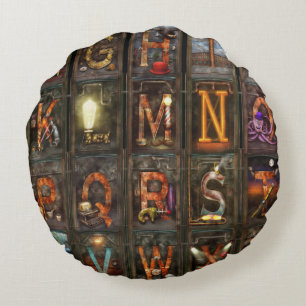 Steampunk - Alphabet - Complete Alphabet Round Pillow