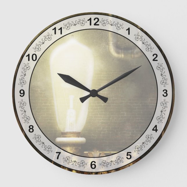 Steampunk - Alphabet - L is for Light Bulb Large Clock (Front)