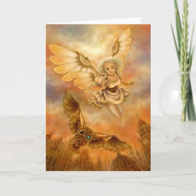Steampunk Angel Fantasy Greeting Card (Front)