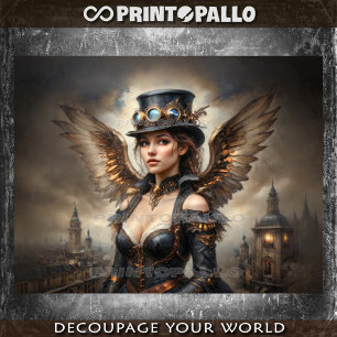 Steampunk angel with top hat over Victorian London Tissue Paper