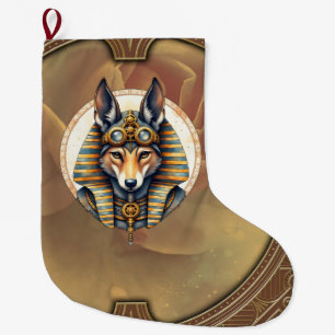 Steampunk Anubis Fox Portrait Large Christmas Stocking