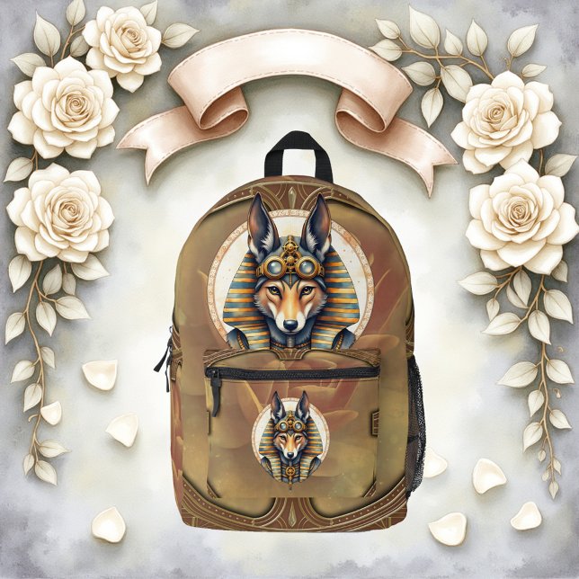 Steampunk Anubis Fox Portrait Printed Backpack (Creator Uploaded)