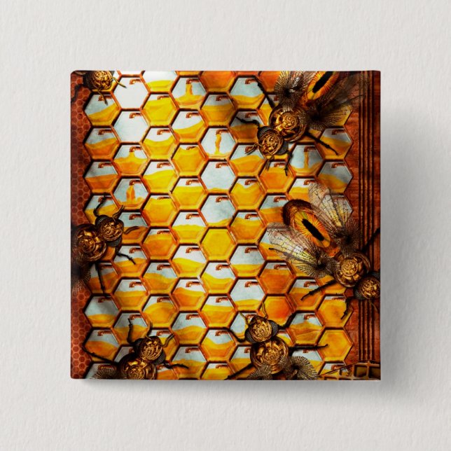 Steampunk - Apiary - The hive 2 Inch Square Button (Front)