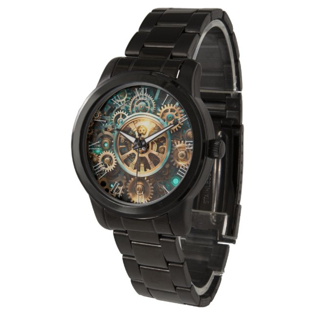Steampunk Art cogs & gears men's watch 4 (Angled)