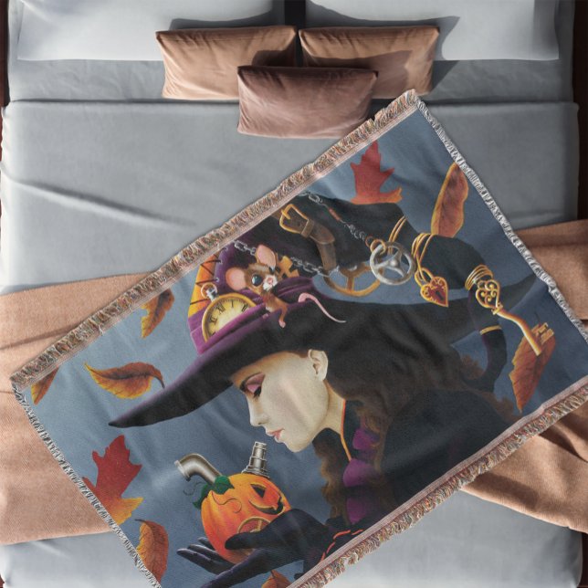 Steampunk Autumn Witch Pumpkin Clockwork Hat Throw Blanket (Creator Uploaded)