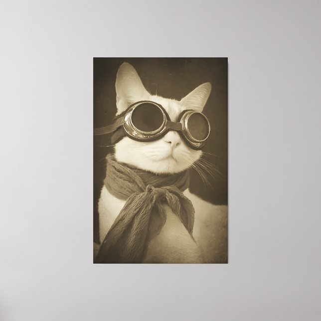 Steampunk Aviator Cat Sepia Portrait Canvas Print (Front)