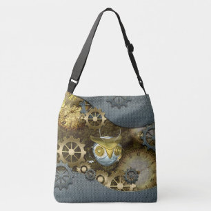 Steampunk, awesome mechanical owl crossbody bag