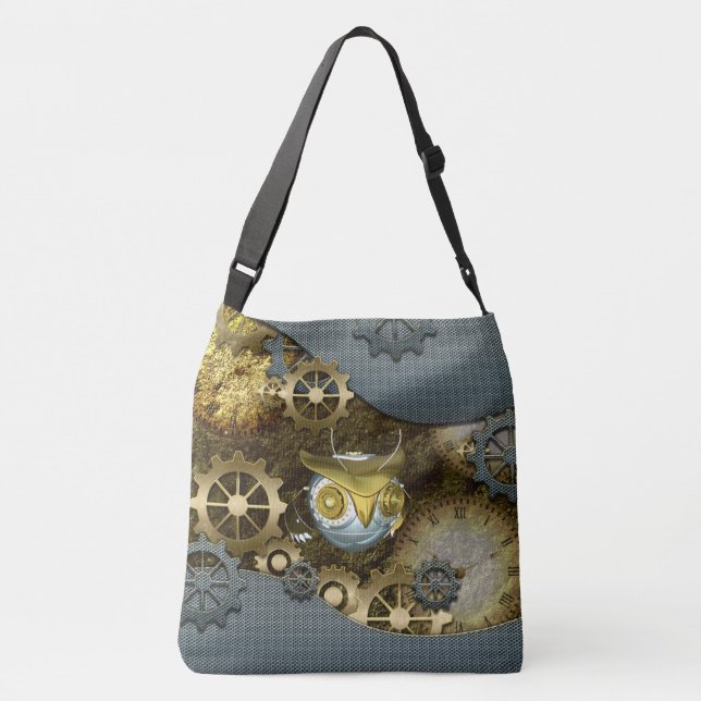 Steampunk, awesome   mechanical owl crossbody bag (Back)