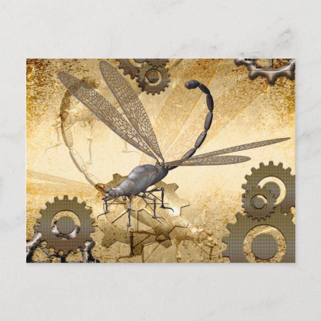 Steampunk, awesome steam dragonflies postcard (Front)