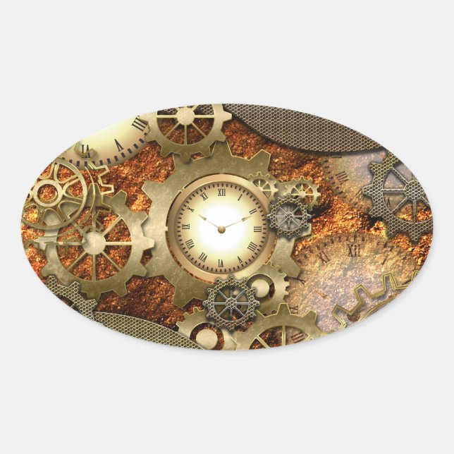 Steampunk, awesome steampunk design oval sticker (Front)
