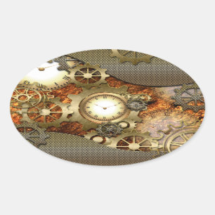 Steampunk, awesome steampunk design oval sticker