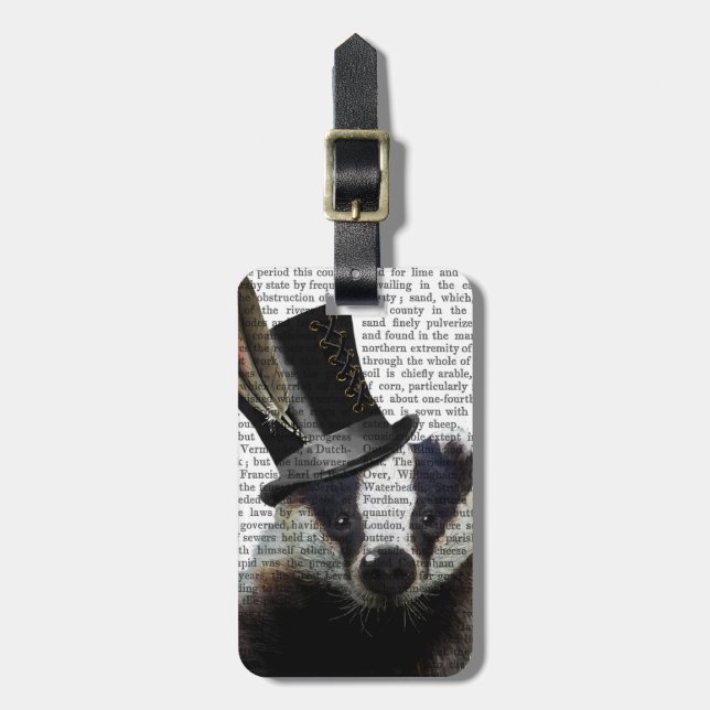 Steampunk Badger in Top Hat Luggage Tag (Front Vertical)