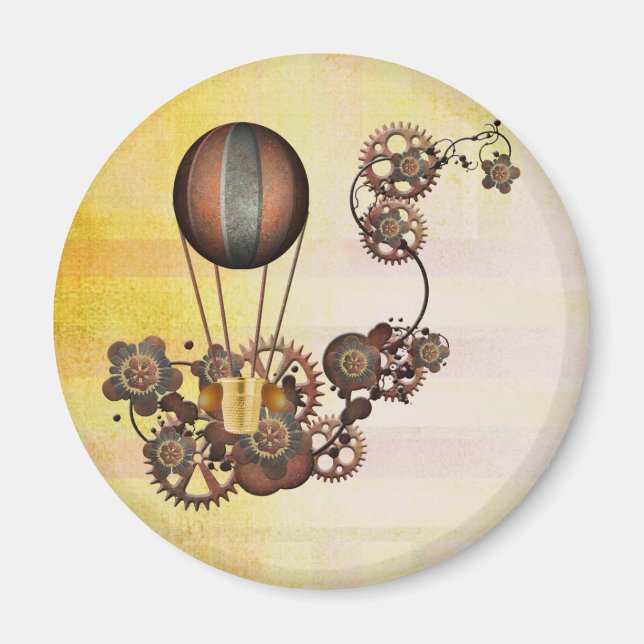 Steampunk Balloon Antique Yellow Magnet (Front)