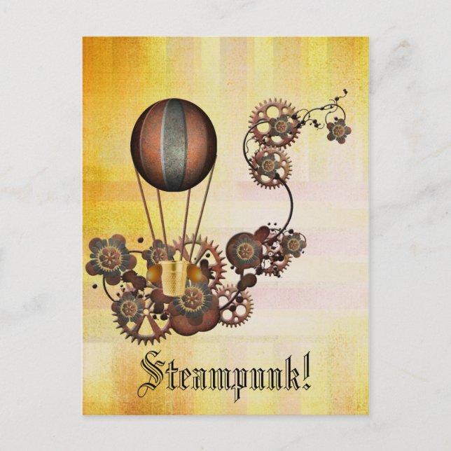 Steampunk Balloon Antique Yellow Postcard (Front)