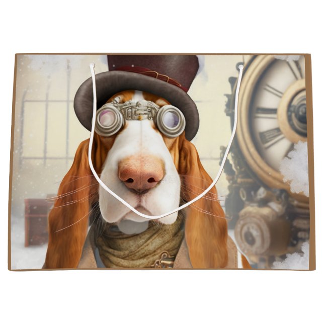 Steampunk Basset Hound Large Gift Bag (Front)