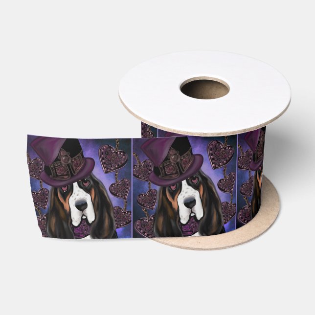 STEAMPUNK Basset Hound Satin Ribbon (Spool)