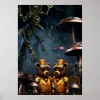 Steampunk Bears in Clockwork Forest Fantasy Art