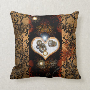 Steampunk, beautiful heart with gears and clocks throw pillow